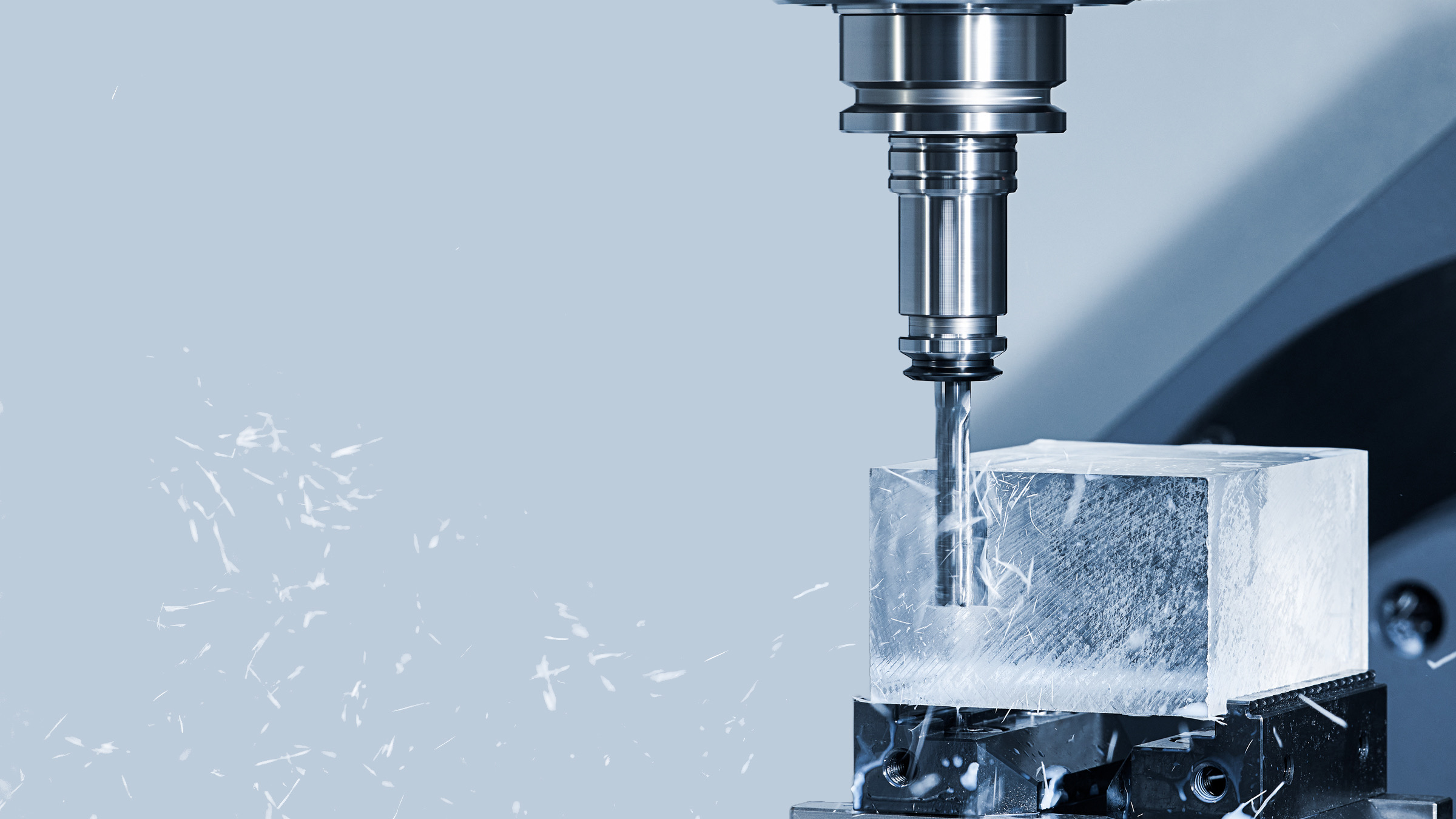 powRgrip press-fit toolholder milling a clear acrylic workpiece